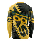 Personalised Tasmania Oztag Long Sleeve Shirt Black Gold Aboriginal Pattern