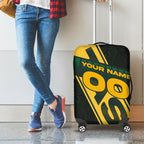 Personalised Tasmania Oztag Luggage Cover Black Gold Aboriginal Pattern