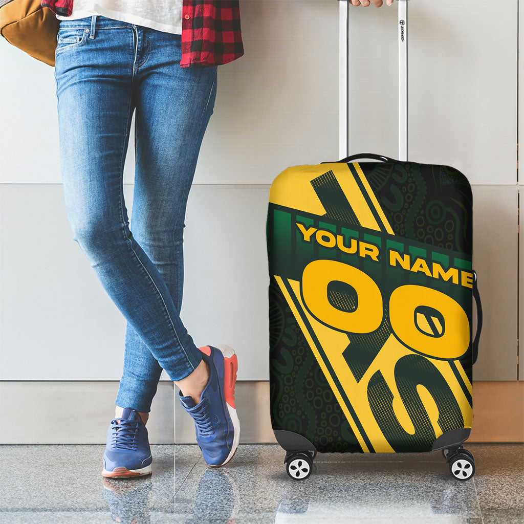 Personalised Tasmania Oztag Luggage Cover Black Gold Aboriginal Pattern
