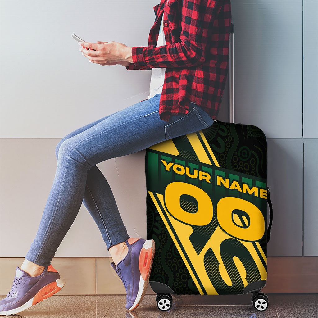 Personalised Tasmania Oztag Luggage Cover Black Gold Aboriginal Pattern