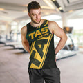 Personalised Tasmania Oztag Men Tank Top Black Gold Aboriginal Pattern