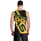 Personalised Tasmania Oztag Men Tank Top Black Gold Aboriginal Pattern