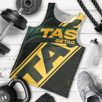 Personalised Tasmania Oztag Men Tank Top Black Gold Aboriginal Pattern