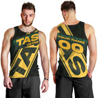 Personalised Tasmania Oztag Men Tank Top Black Gold Aboriginal Pattern