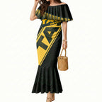 Personalised Tasmania Oztag Mermaid Dress Black Gold Aboriginal Pattern