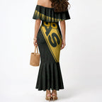 Personalised Tasmania Oztag Mermaid Dress Black Gold Aboriginal Pattern