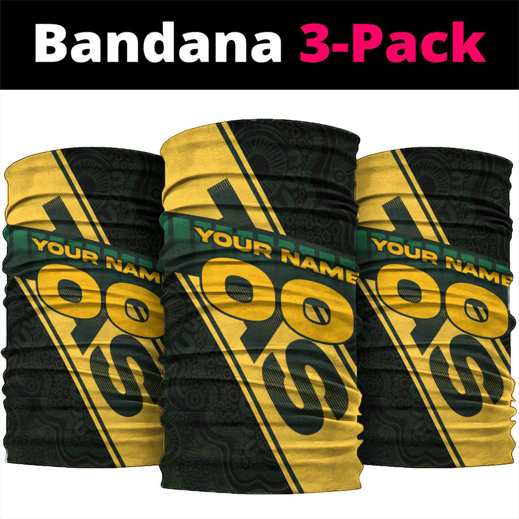 Personalised Tasmania Oztag Neck Gaiter Black Gold Aboriginal Pattern