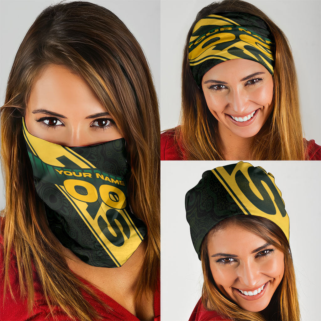 Personalised Tasmania Oztag Neck Gaiter Black Gold Aboriginal Pattern