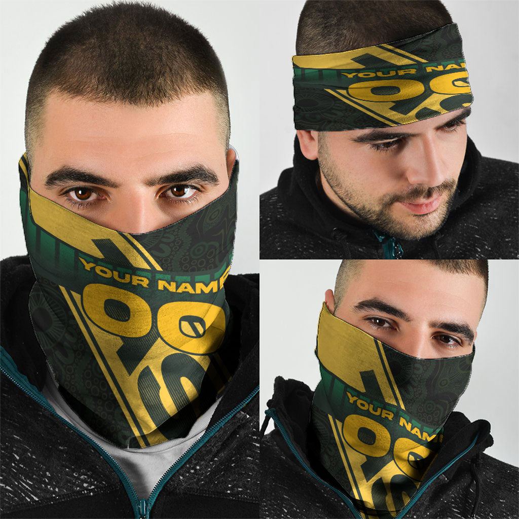 Personalised Tasmania Oztag Neck Gaiter Black Gold Aboriginal Pattern