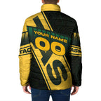 Personalised Tasmania Oztag Padded Jacket Black Gold Aboriginal Pattern