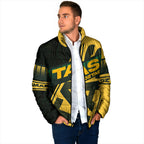 Personalised Tasmania Oztag Padded Jacket Black Gold Aboriginal Pattern