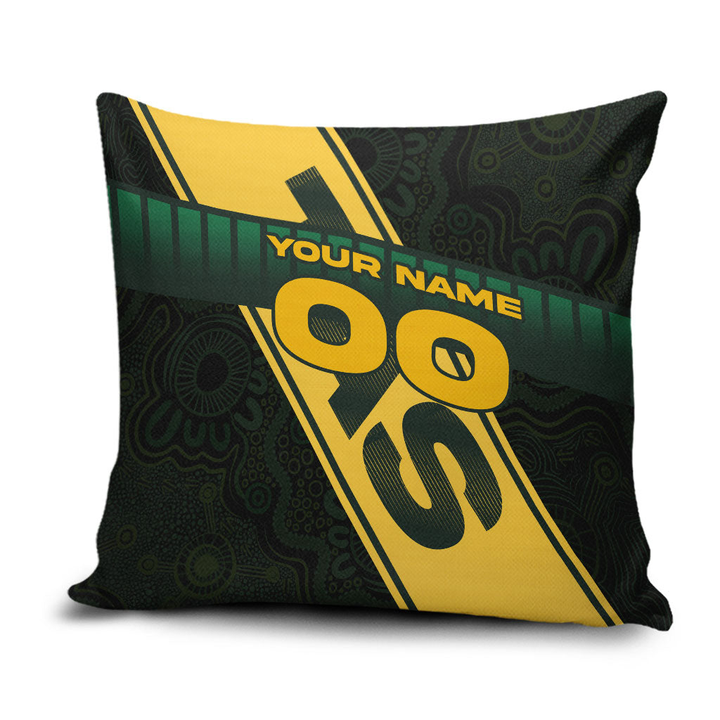 Personalised Tasmania Oztag Pillow Cover Black Gold Aboriginal Pattern