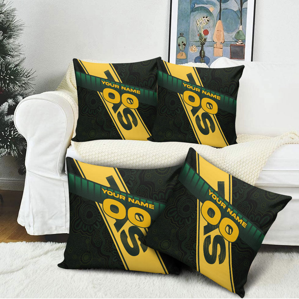 Personalised Tasmania Oztag Pillow Cover Black Gold Aboriginal Pattern