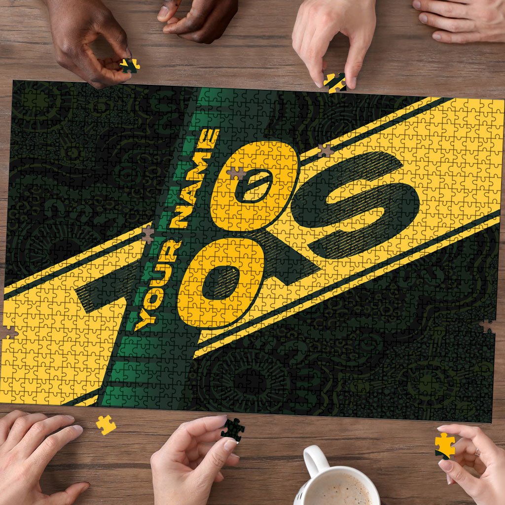 Personalised Tasmania Oztag Puzzle Black Gold Aboriginal Pattern