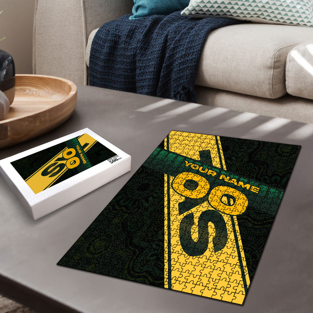 Personalised Tasmania Oztag Puzzle Black Gold Aboriginal Pattern