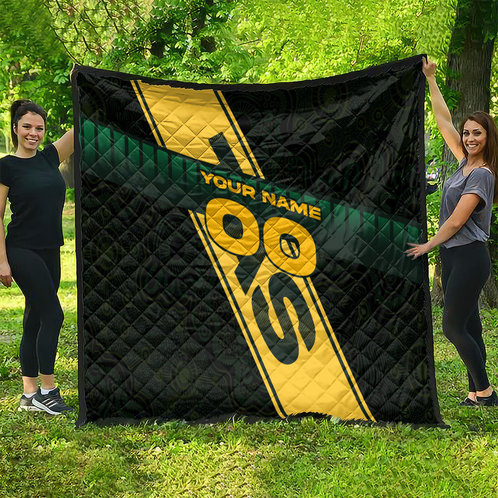 Personalised Tasmania Oztag Quilt Black Gold Aboriginal Pattern