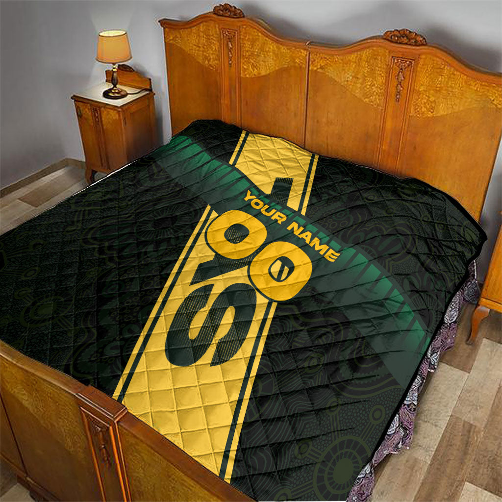 Personalised Tasmania Oztag Quilt Black Gold Aboriginal Pattern