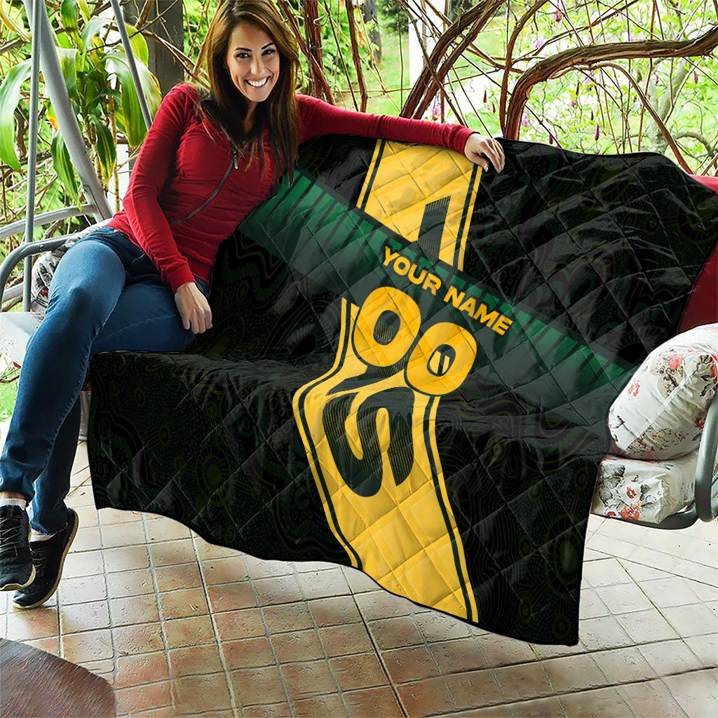Personalised Tasmania Oztag Quilt Black Gold Aboriginal Pattern