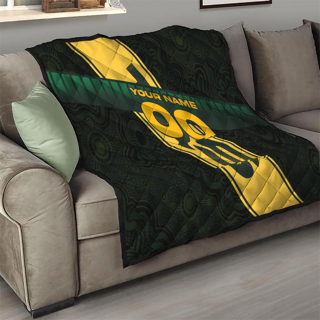 Personalised Tasmania Oztag Quilt Black Gold Aboriginal Pattern
