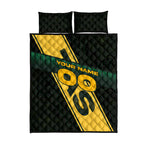 Personalised Tasmania Oztag Quilt Bed Set Black Gold Aboriginal Pattern