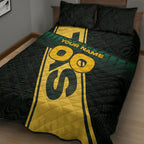 Personalised Tasmania Oztag Quilt Bed Set Black Gold Aboriginal Pattern