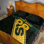 Personalised Tasmania Oztag Quilt Bed Set Black Gold Aboriginal Pattern