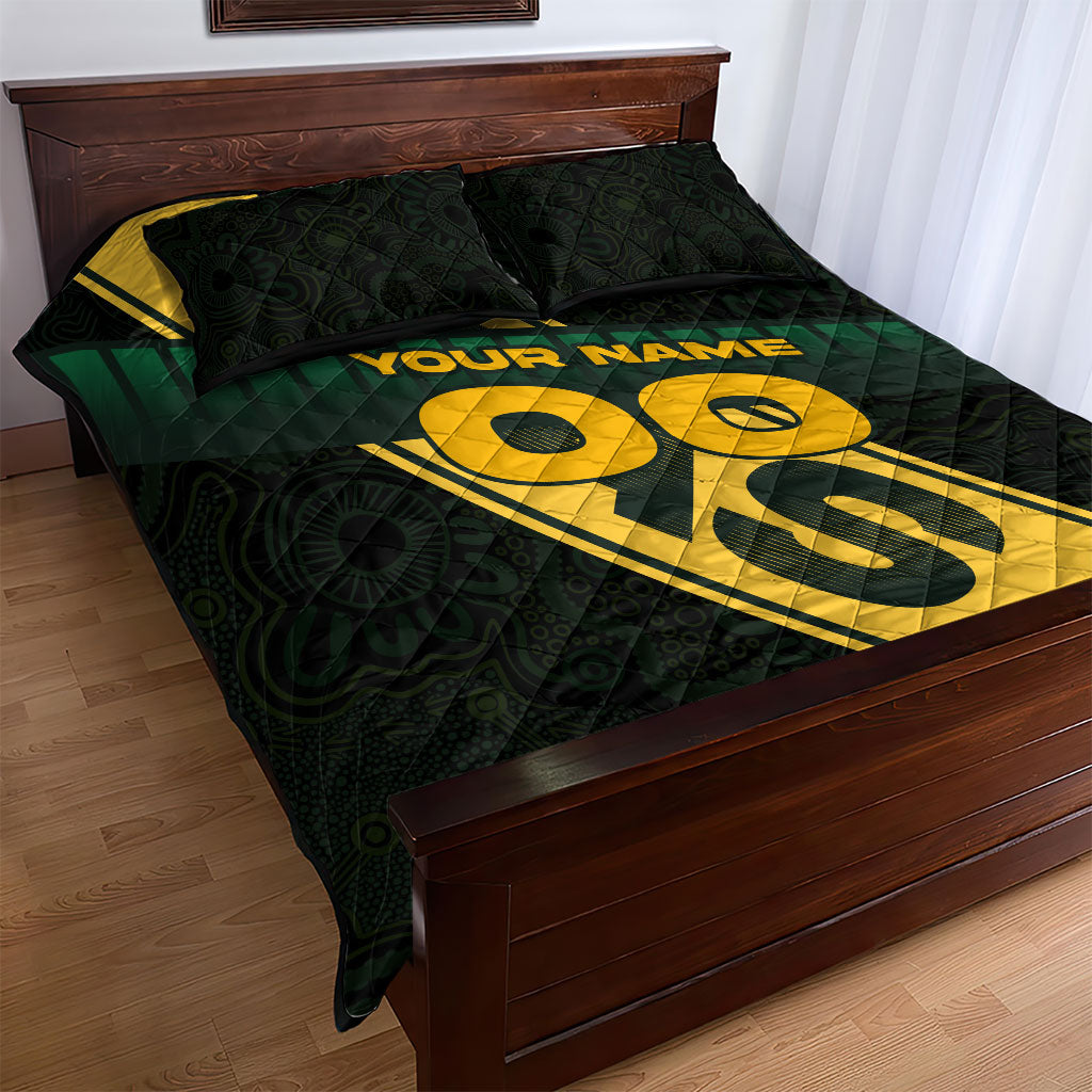 Personalised Tasmania Oztag Quilt Bed Set Black Gold Aboriginal Pattern