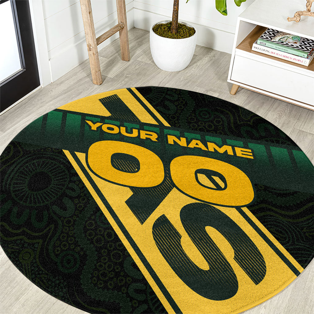 Personalised Tasmania Oztag Round Carpet Black Gold Aboriginal Pattern