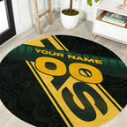 Personalised Tasmania Oztag Round Carpet Black Gold Aboriginal Pattern