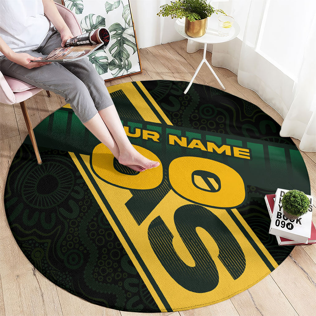Personalised Tasmania Oztag Round Carpet Black Gold Aboriginal Pattern