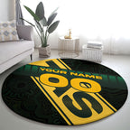 Personalised Tasmania Oztag Round Carpet Black Gold Aboriginal Pattern