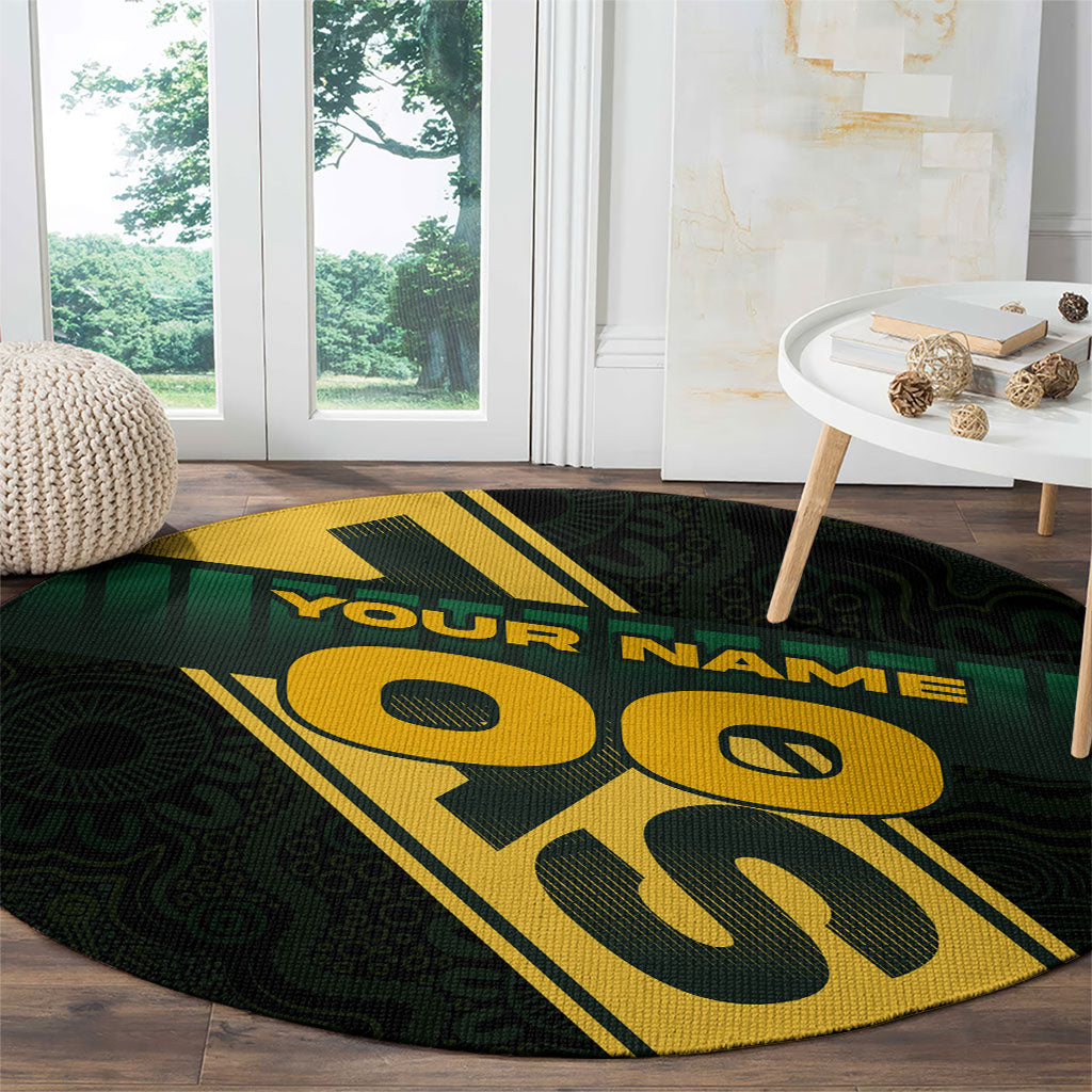 Personalised Tasmania Oztag Round Carpet Black Gold Aboriginal Pattern