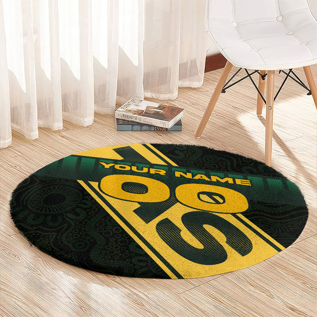 Personalised Tasmania Oztag Round Carpet Black Gold Aboriginal Pattern