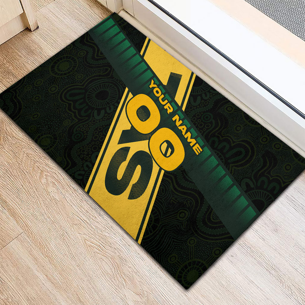 Personalised Tasmania Oztag Rubber Doormat Black Gold Aboriginal Pattern