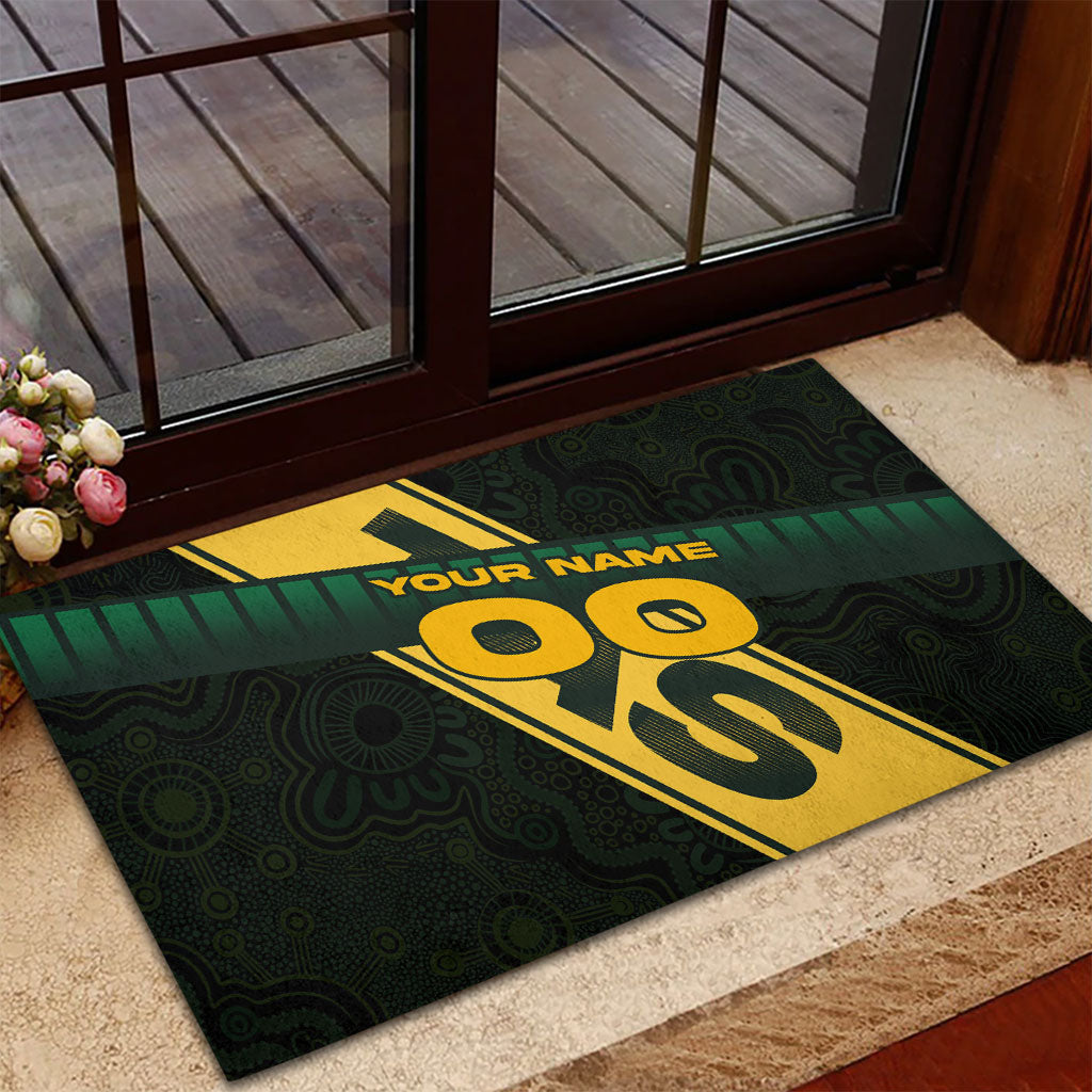 Personalised Tasmania Oztag Rubber Doormat Black Gold Aboriginal Pattern