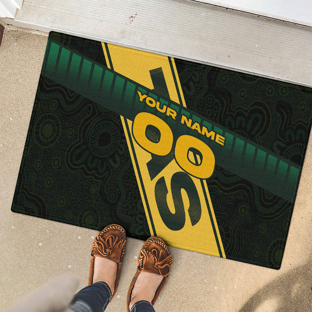 Personalised Tasmania Oztag Rubber Doormat Black Gold Aboriginal Pattern