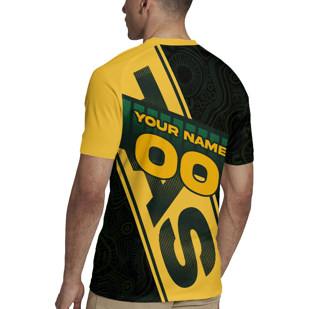 Personalised Tasmania Oztag Rugby Jersey Black Gold Aboriginal Pattern