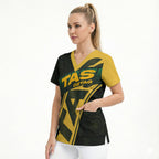 Personalised Tasmania Oztag Scrub Top Black Gold Aboriginal Pattern