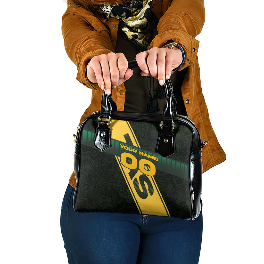 Personalised Tasmania Oztag Shoulder Handbag Black Gold Aboriginal Pattern
