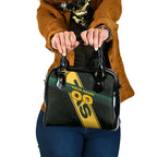 Personalised Tasmania Oztag Shoulder Handbag Black Gold Aboriginal Pattern