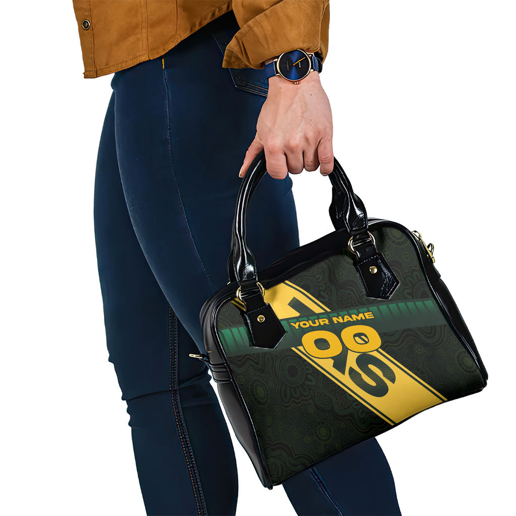 Personalised Tasmania Oztag Shoulder Handbag Black Gold Aboriginal Pattern