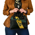 Personalised Tasmania Oztag Shoulder Handbag Black Gold Aboriginal Pattern