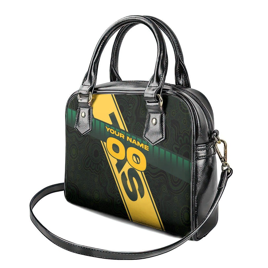 Personalised Tasmania Oztag Shoulder Handbag Black Gold Aboriginal Pattern