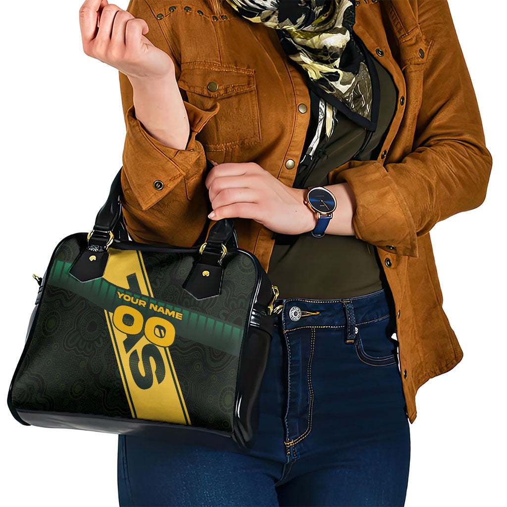 Personalised Tasmania Oztag Shoulder Handbag Black Gold Aboriginal Pattern