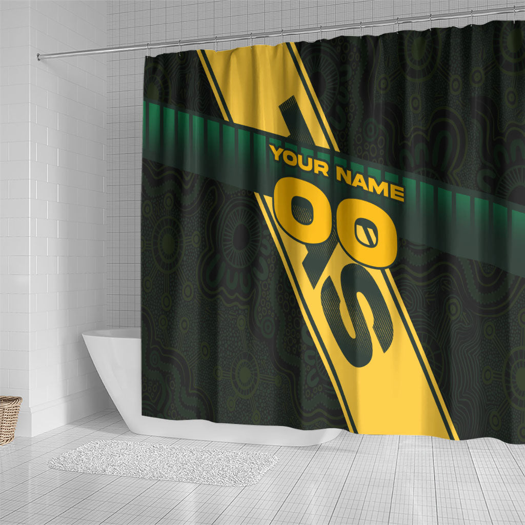 Personalised Tasmania Oztag Shower Curtain Black Gold Aboriginal Pattern