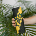 Personalised Tasmania Oztag Skinny Tumbler Black Gold Aboriginal Pattern
