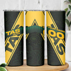 Personalised Tasmania Oztag Skinny Tumbler Black Gold Aboriginal Pattern