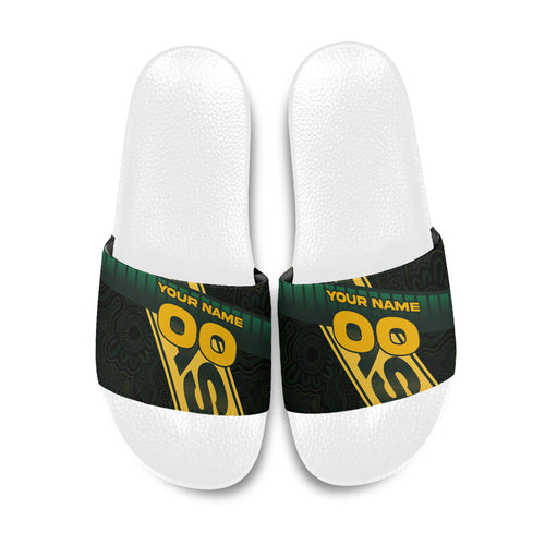 Personalised Tasmania Oztag Slide Sandals Black Gold Aboriginal Pattern