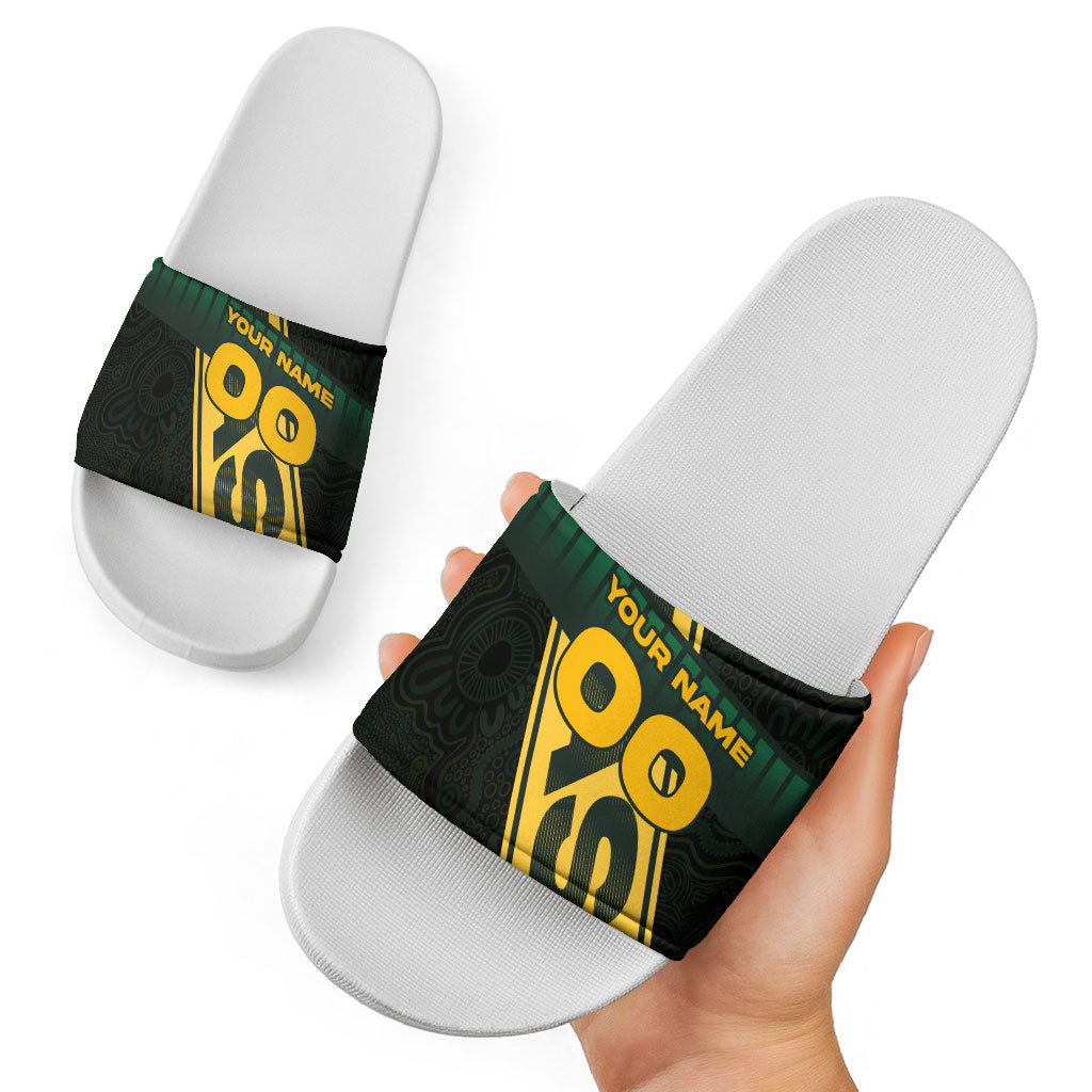 Personalised Tasmania Oztag Slide Sandals Black Gold Aboriginal Pattern