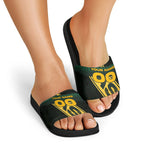 Personalised Tasmania Oztag Slide Sandals Black Gold Aboriginal Pattern